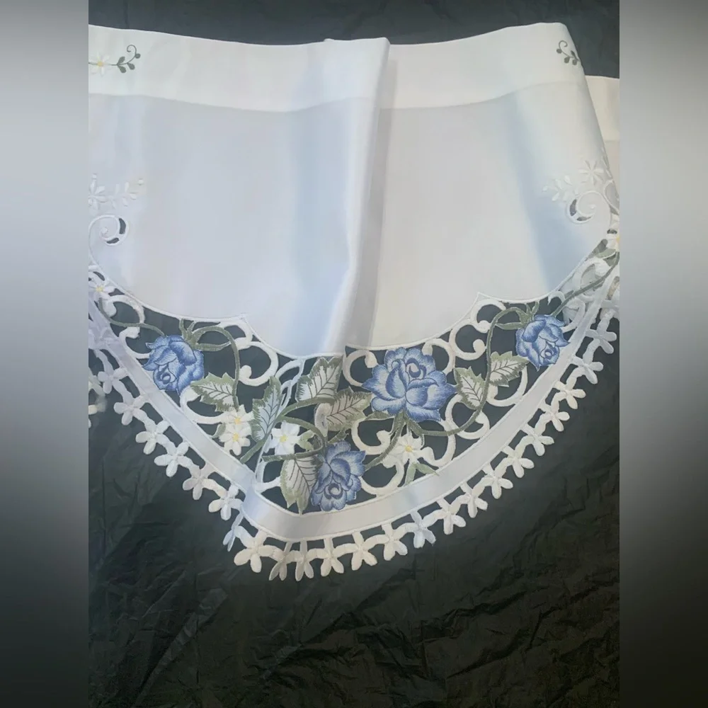 Embroidered White/Blue Scalloped Valance 88”x 18.5”